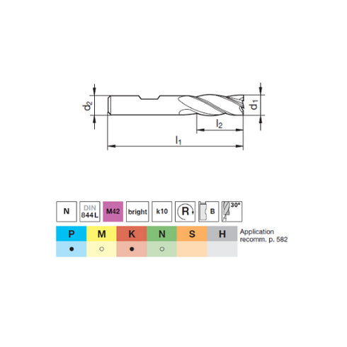 Carbide End Mill Long 4F, 74847 Dimensions